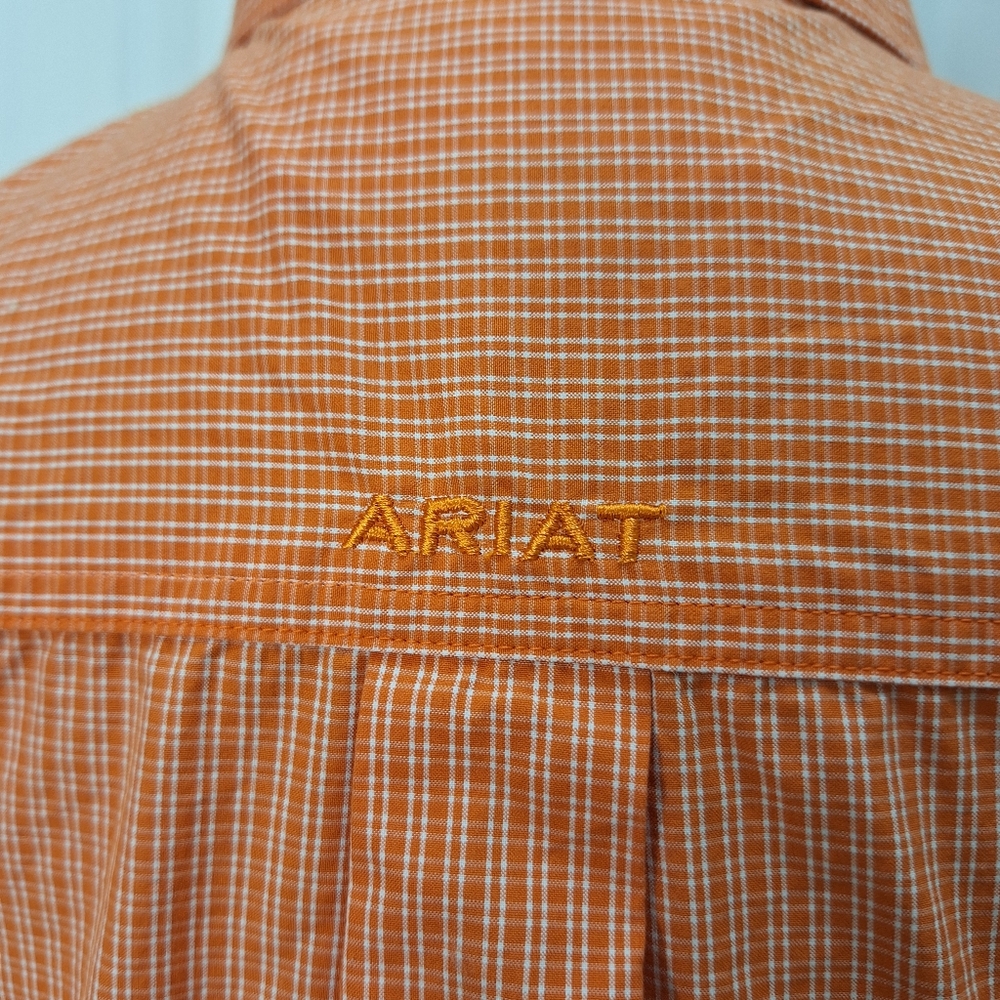 Ariat Men's Orange Checkered Button-Down Shirt - Picture 4 of 9